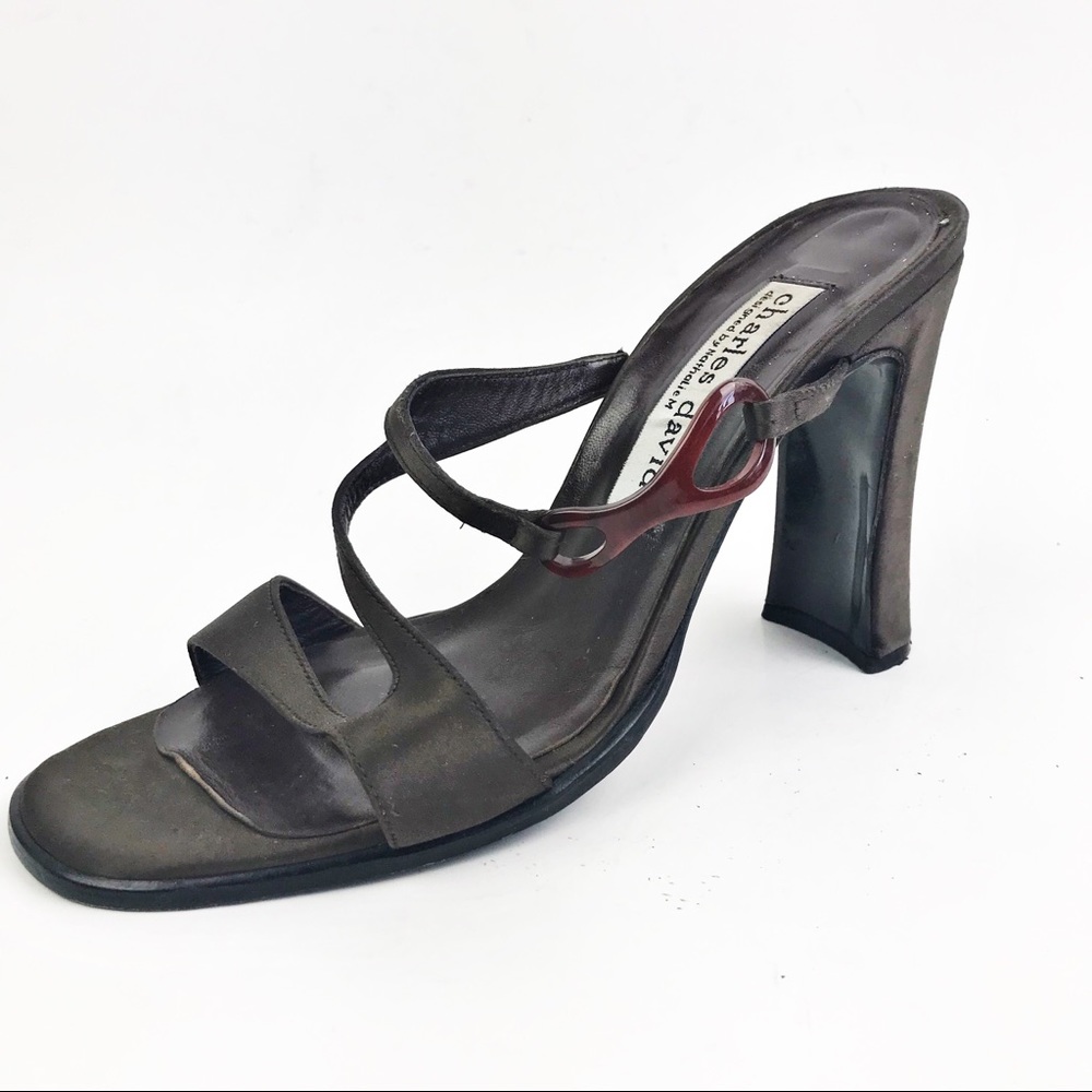 CHARLES DAVID Brown Satin Strap Sandal Heels